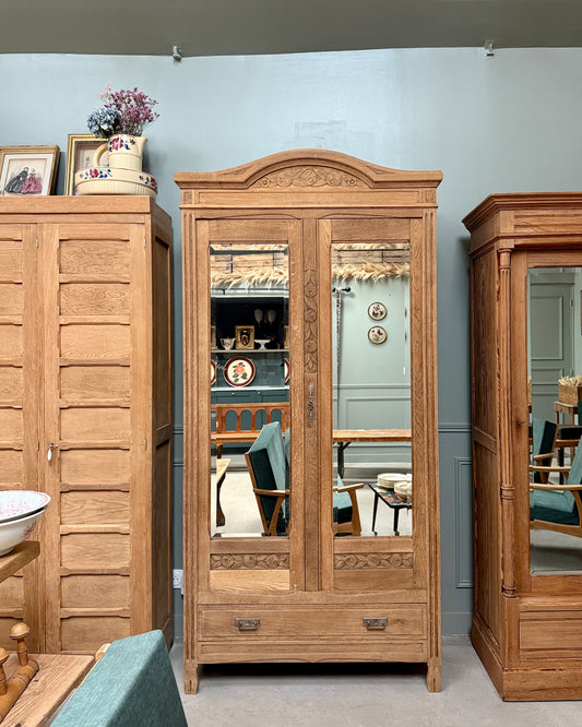 Armoire Art Déco en chêne avec miroirs